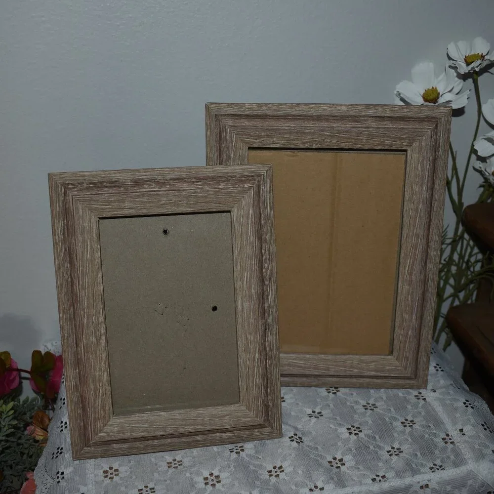 Vintage Rustic Country Farmhouse Distressed Wood Picture Frame 2pc Set